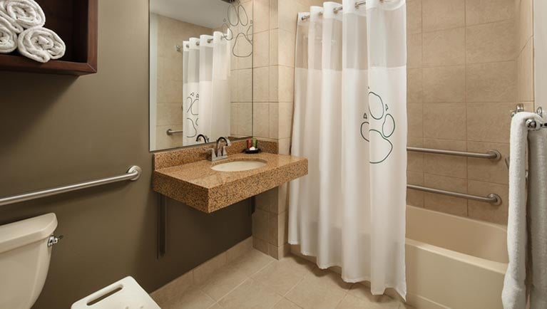 The bathroom in the Grand Royal Bear Suite accessible 